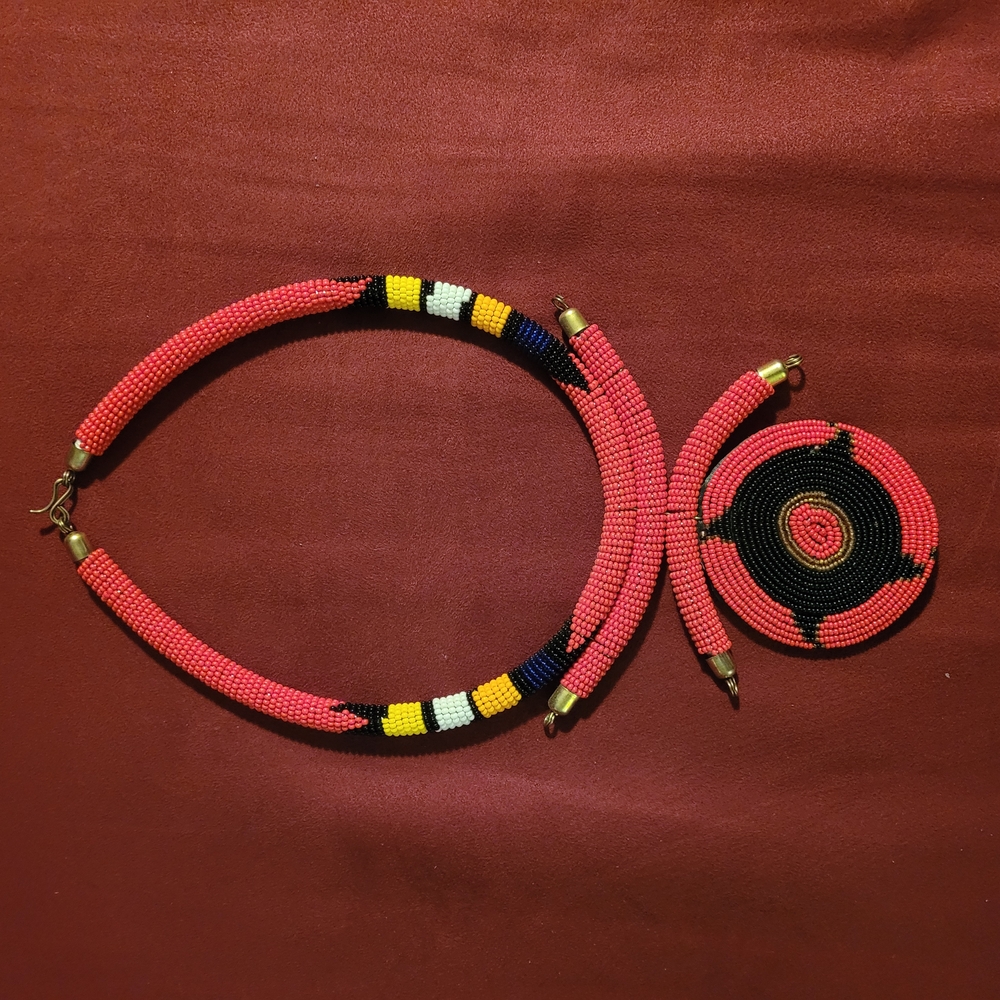 Elegant Beaded Necklace and Bracelet Set - Red and Black
